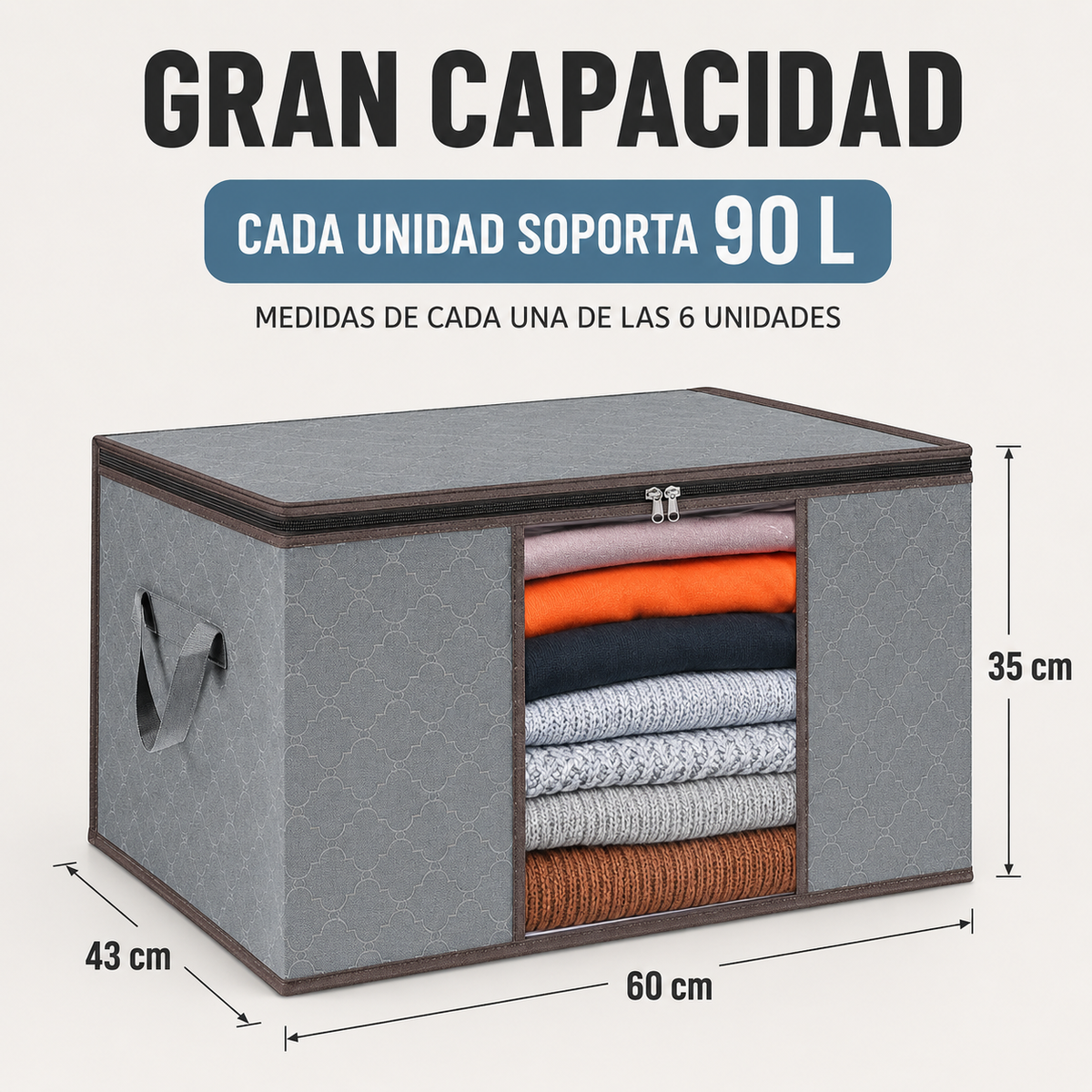 Bolsa Organizadora de 90L Modelo Grueso y Reforzado para Ropa, Sábanas y Edredones