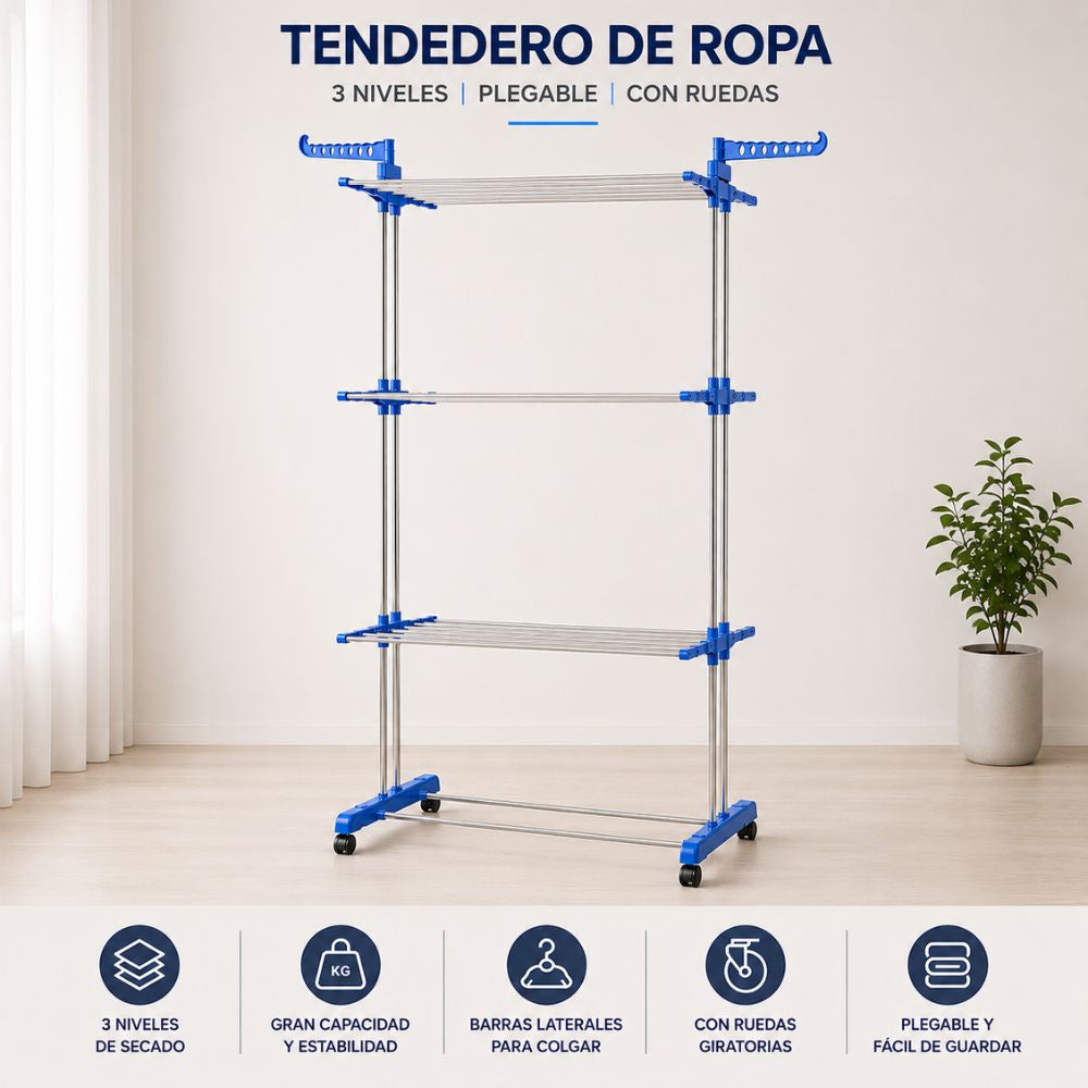 Tendedero Vertical de 3 Niveles - Más Capacidad, Menos Espacio Ocupado