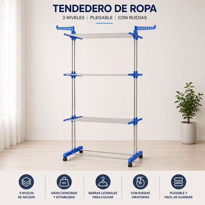 Tendedero Vertical de 3 Niveles - Más Capacidad, Menos Espacio Ocupado