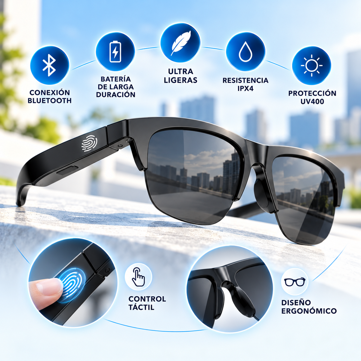 Gafas de Sol Inteligentes Unisex con Bluetooth, Audio y Llamadas